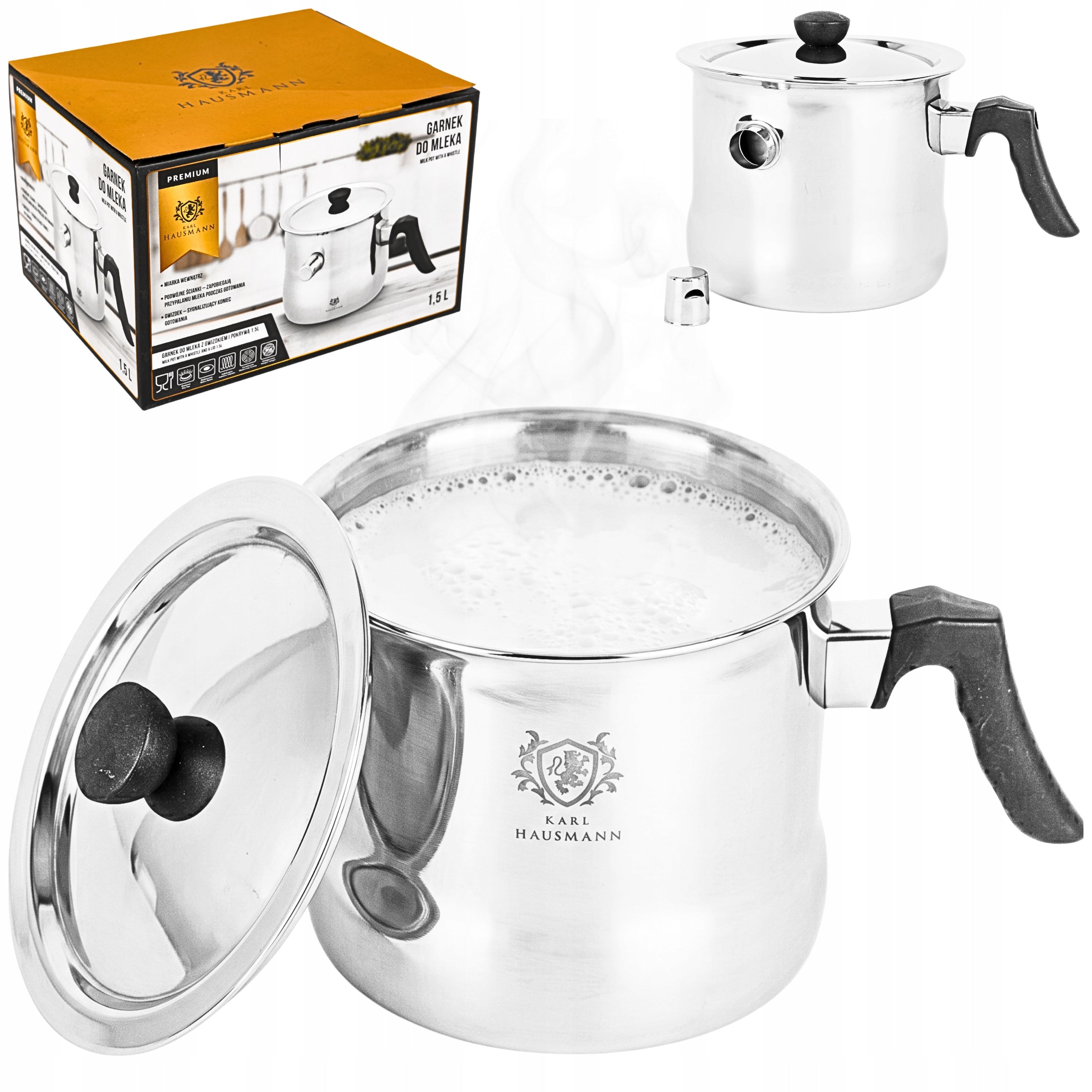 MILK COOKING POT WITH WHISTLE LID 1,5L STAINLESS INDUCTION GAS