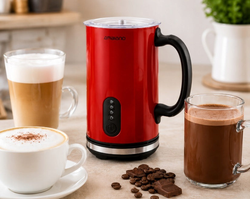 MILK FROTHER ELECTRIC 500W HEATER 4 MODES RED RETRO Brand Ambiano