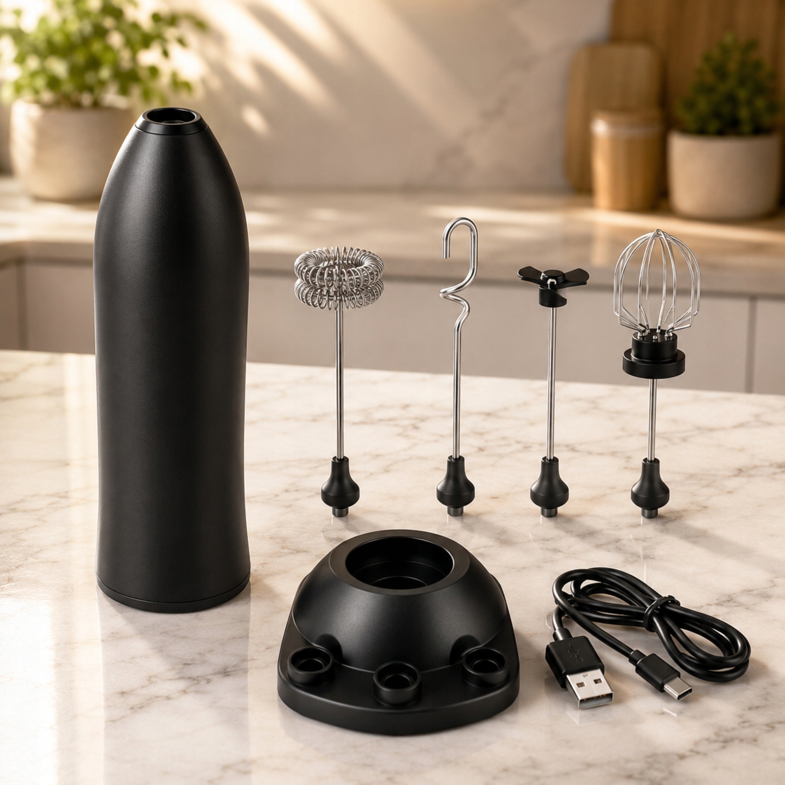 MILK FROTHER ELECTRIC COFFEE HAND 4IN1 MODES BEATER USB BLACK Manufacturer code Spieniacz do mleka elektryczny w zestawie