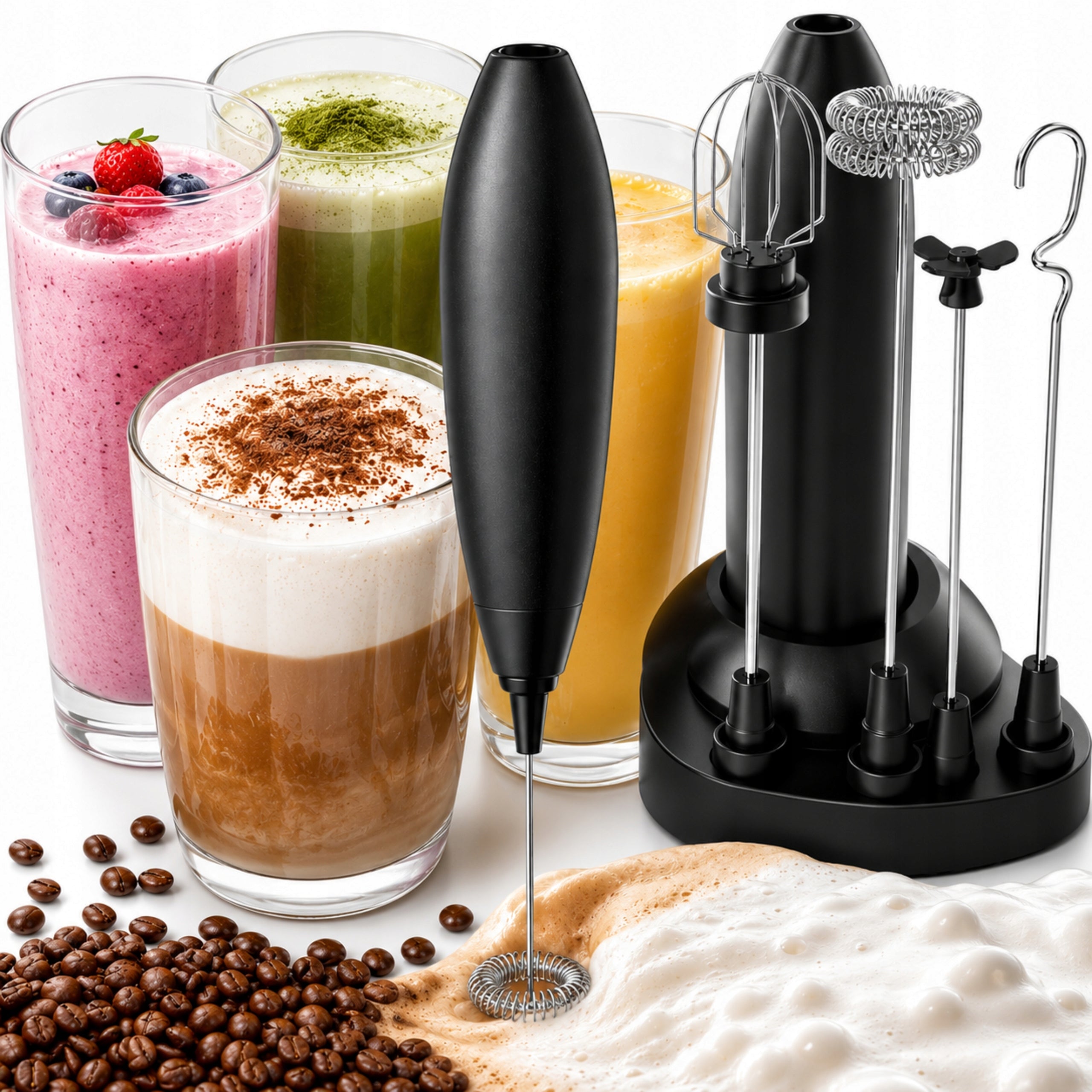 MILK FROTHER ELECTRIC COFFEE HAND 4IN1 MODES BEATER USB BLACK
