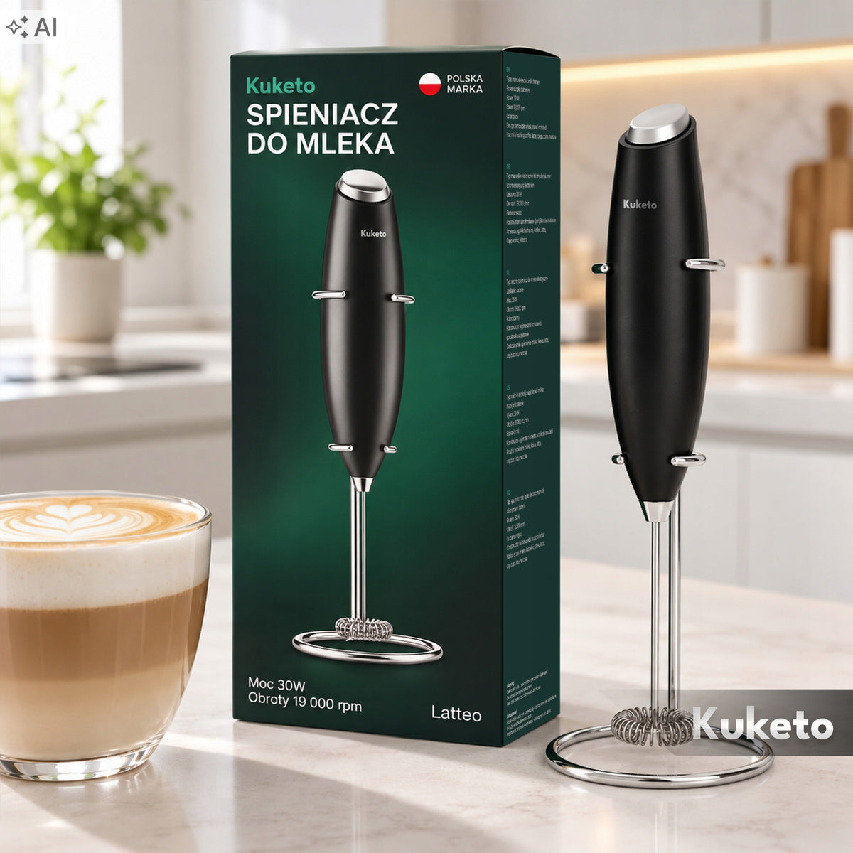 MILK FROTHER ELECTRIC HANDHELD MINI MIXER COFFEE BEATER WITH STAND Packaging status original