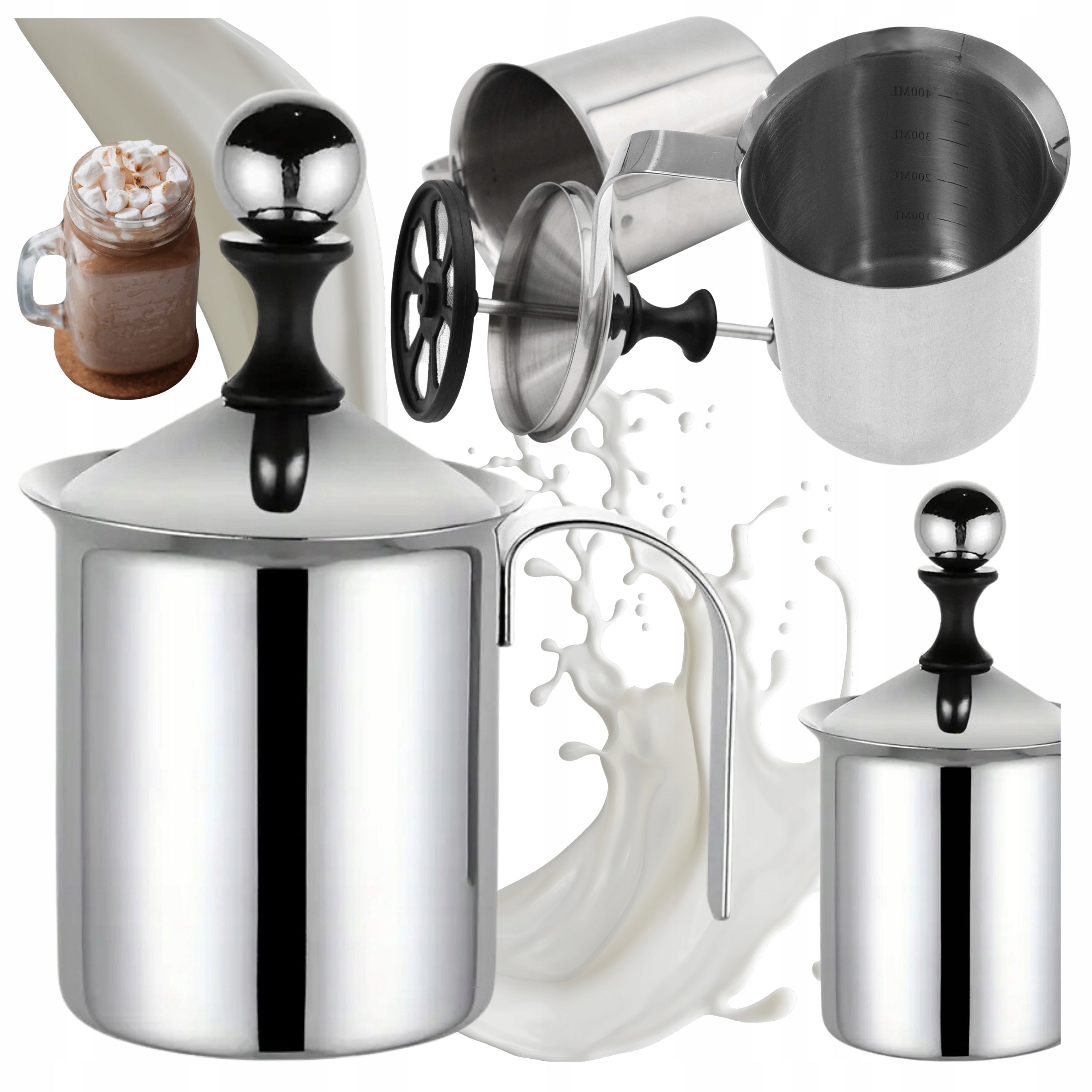 MILK FROTHER MANUAL STAINLESS STEEL POT BEATER 800 ML Packaging status original