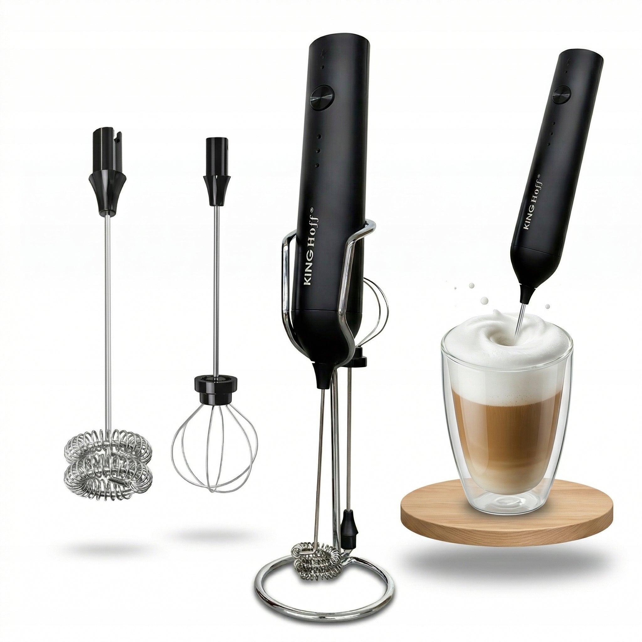 MILK FROTHER Rechargeable USB-C 3 Speeds 2 Tips Coffee Rack