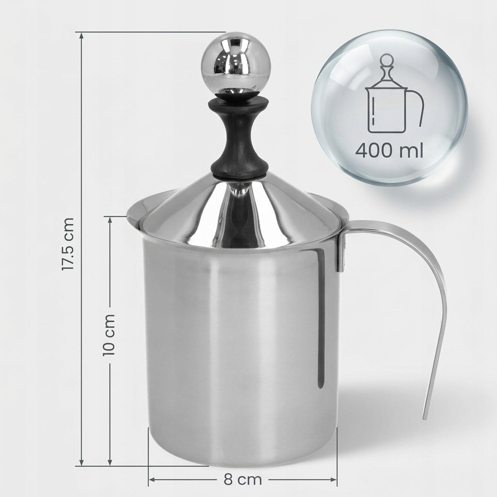 MILK FROTHER Stainless Steel Handheld Foam Agitator 400ml Packaging status original