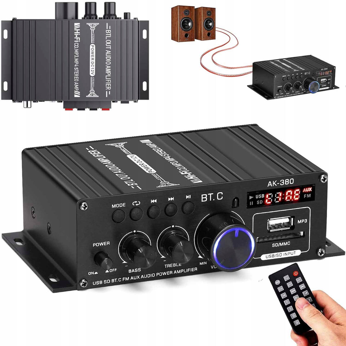 MINI BLUETOOTH HIFI AMPLIFIER 5.0 STEREO RADIO WITH REMOTE CONTROL AK380