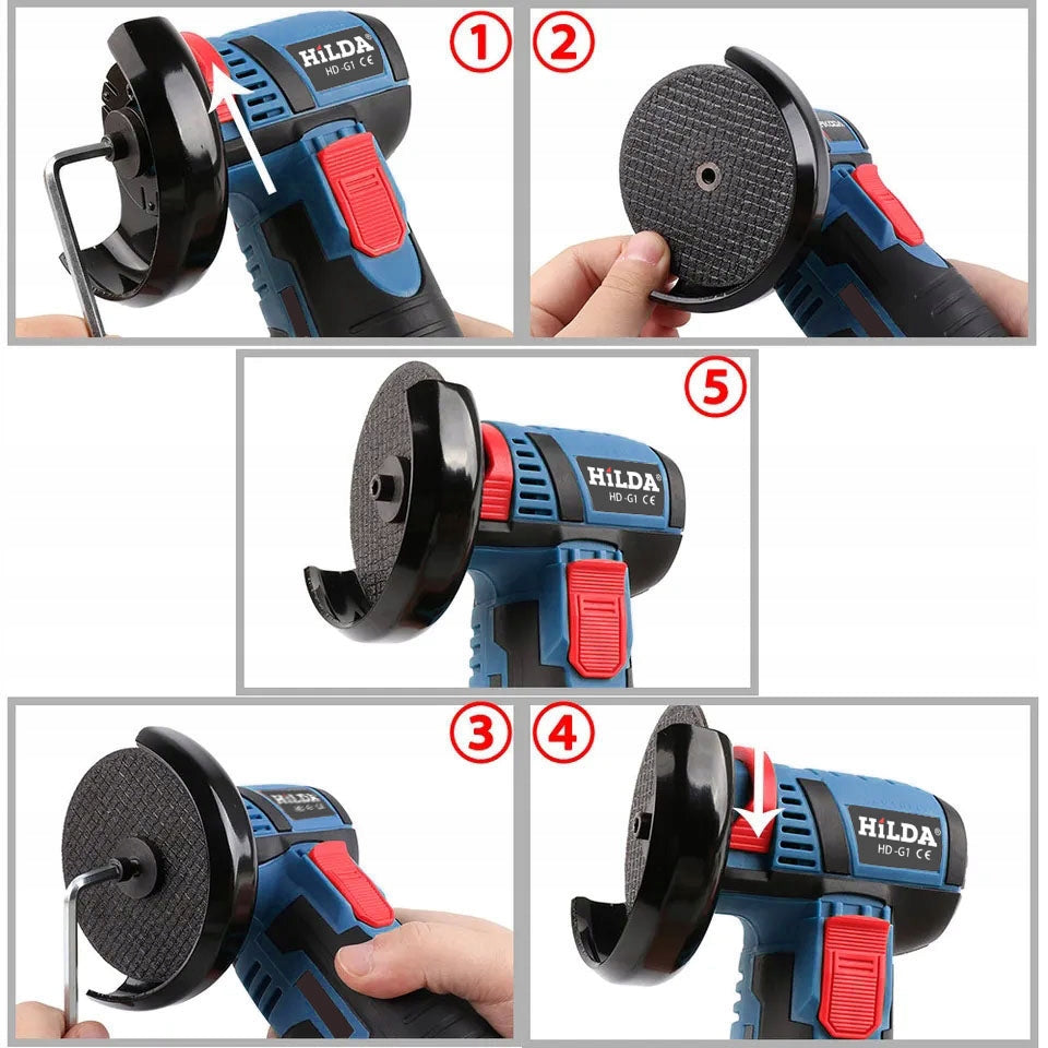 MINI BRUSHLESS ANGLE GRINDER 12V 75 MM 2 x AKU HILDA 9 X DISCS Kind angle grinder
