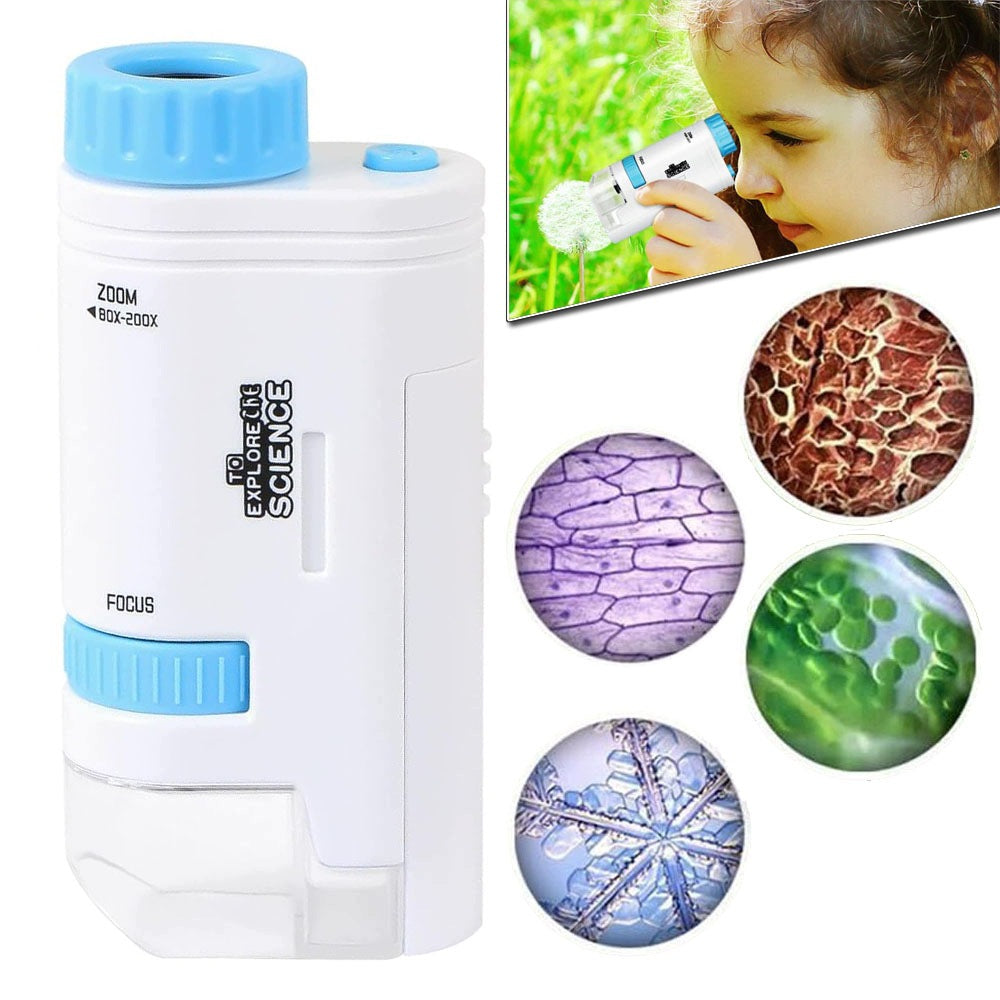 MINI CHILDREN'S MICROSCOPE 80X-200X, POCKET MICROSCOPE WITH LED LIGHTING
