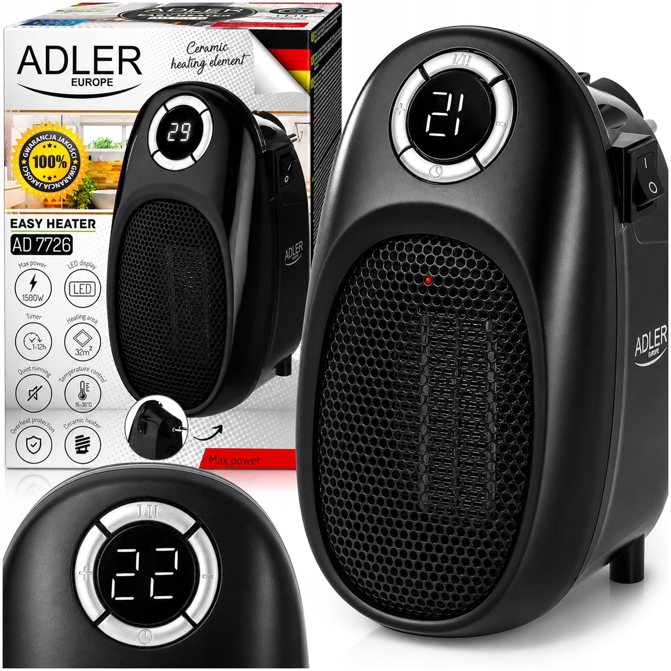 MINI CONTACT OUTLET FAN 1500W BLACK BATHROOM