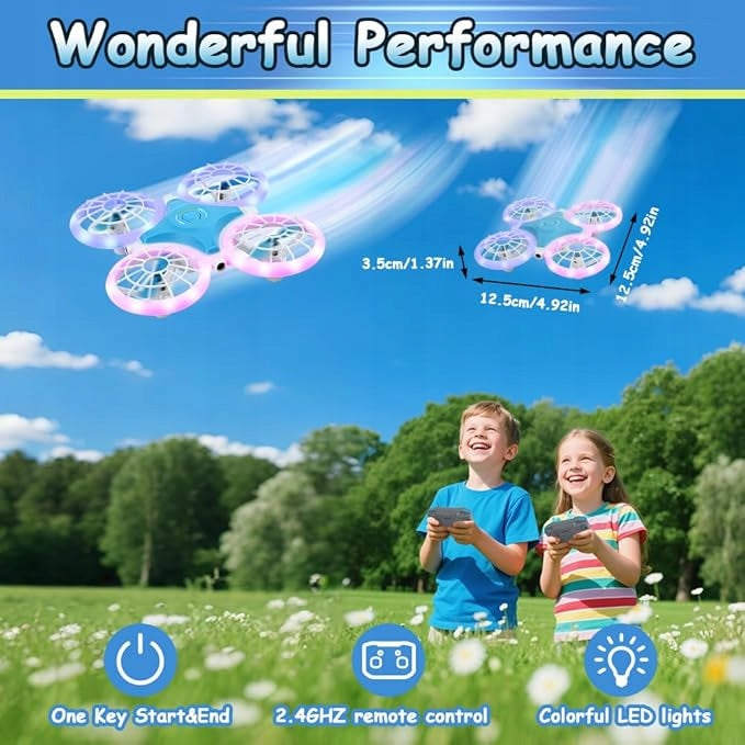MINI DRONE LED 3D REVOLUTIONS 3 BATTERIES FOR CHILDREN GIFT TOY BLUE Packaging status original