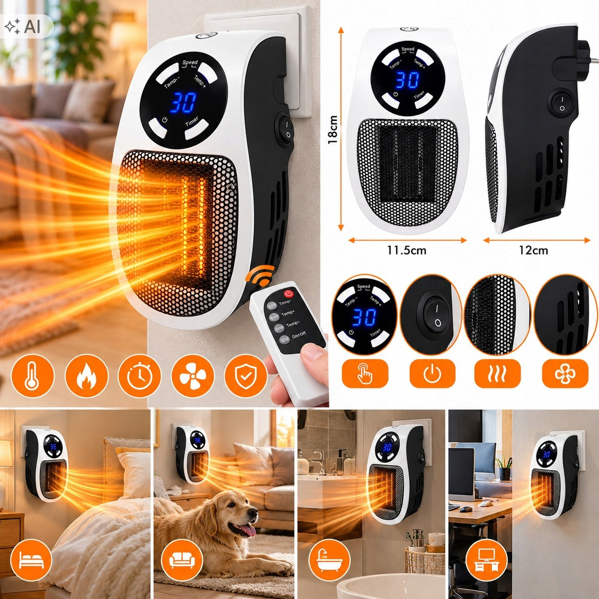 MINI ELECTRIC HEATER FOR SOCKET APRON HANDY HEATER WITH REMOTE CONTROL Packaging status original