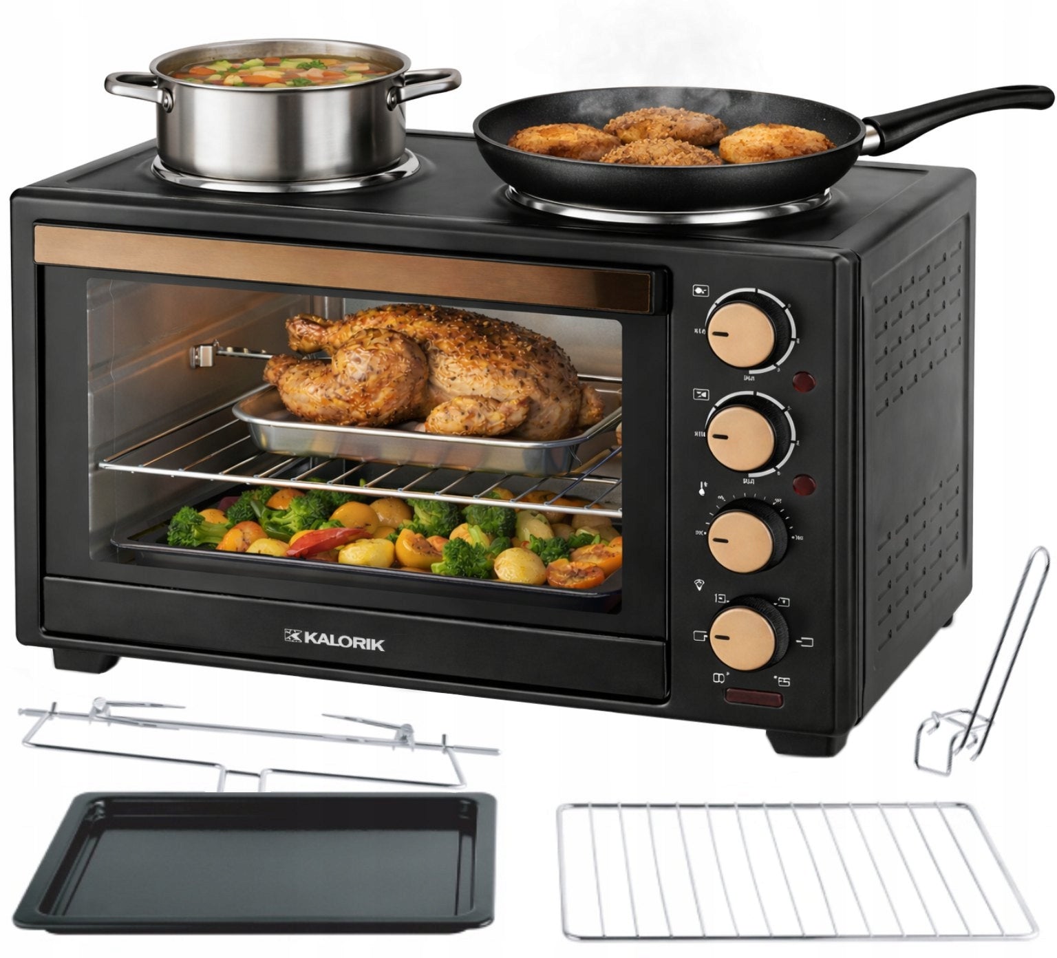 MINI ELECTRIC OVEN 30L 2 BURNERS 3300W THERMOCOUPLE ROTARY SPIT