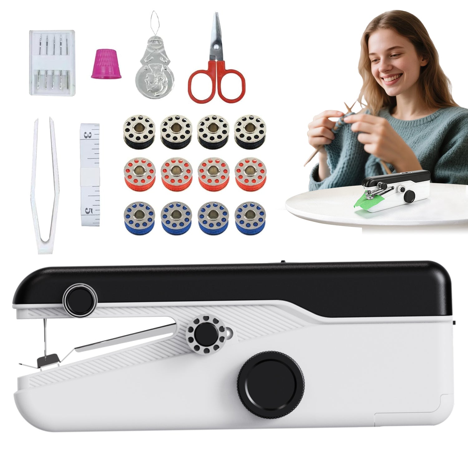MINI ELECTRIC SEWING MACHINE HIGH QUALITY WHITE + SEWING SET