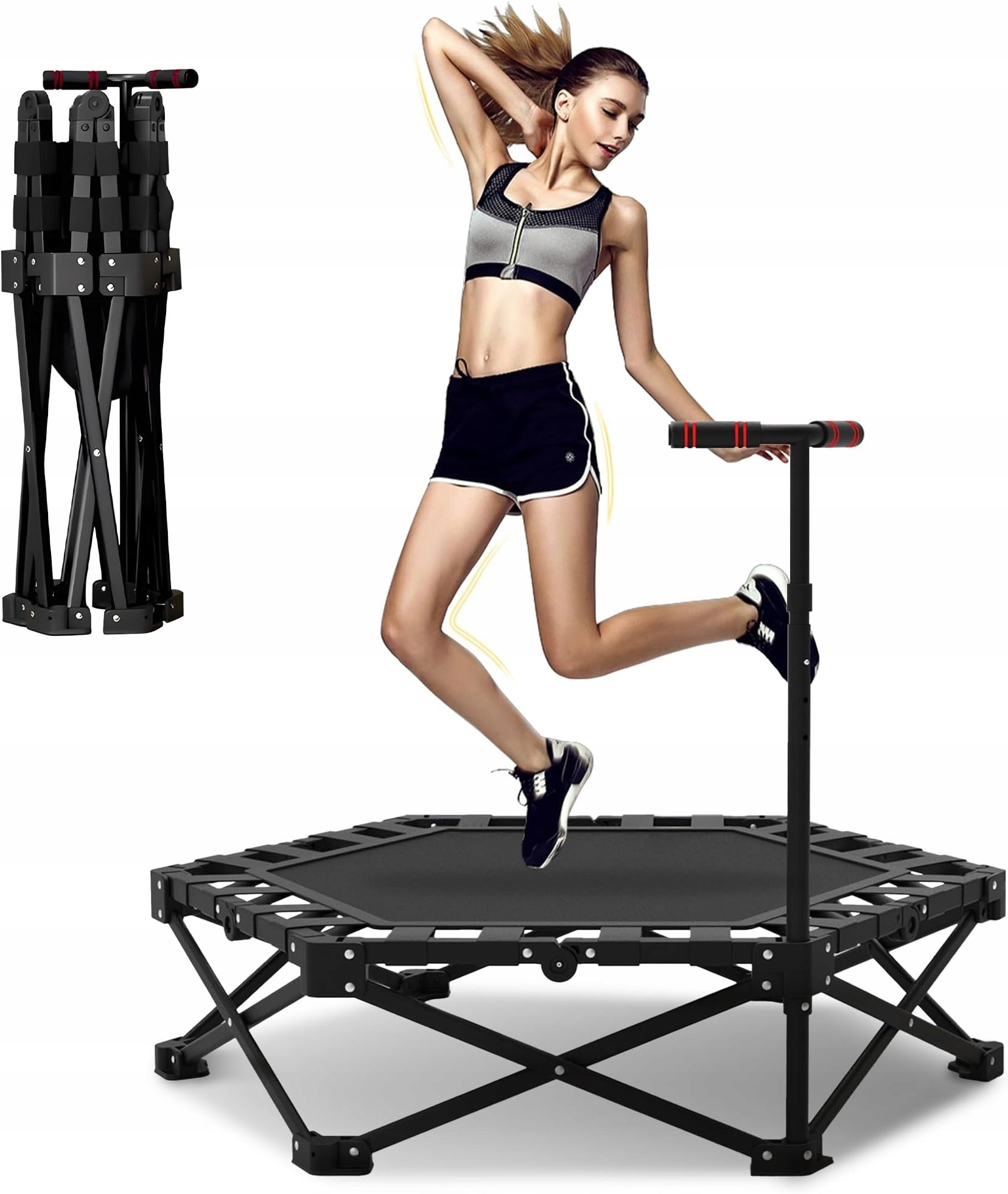 MINI FITNESS TRAMPOLINE 106CM FOLDABLE WITH EXERCISE HANDLE