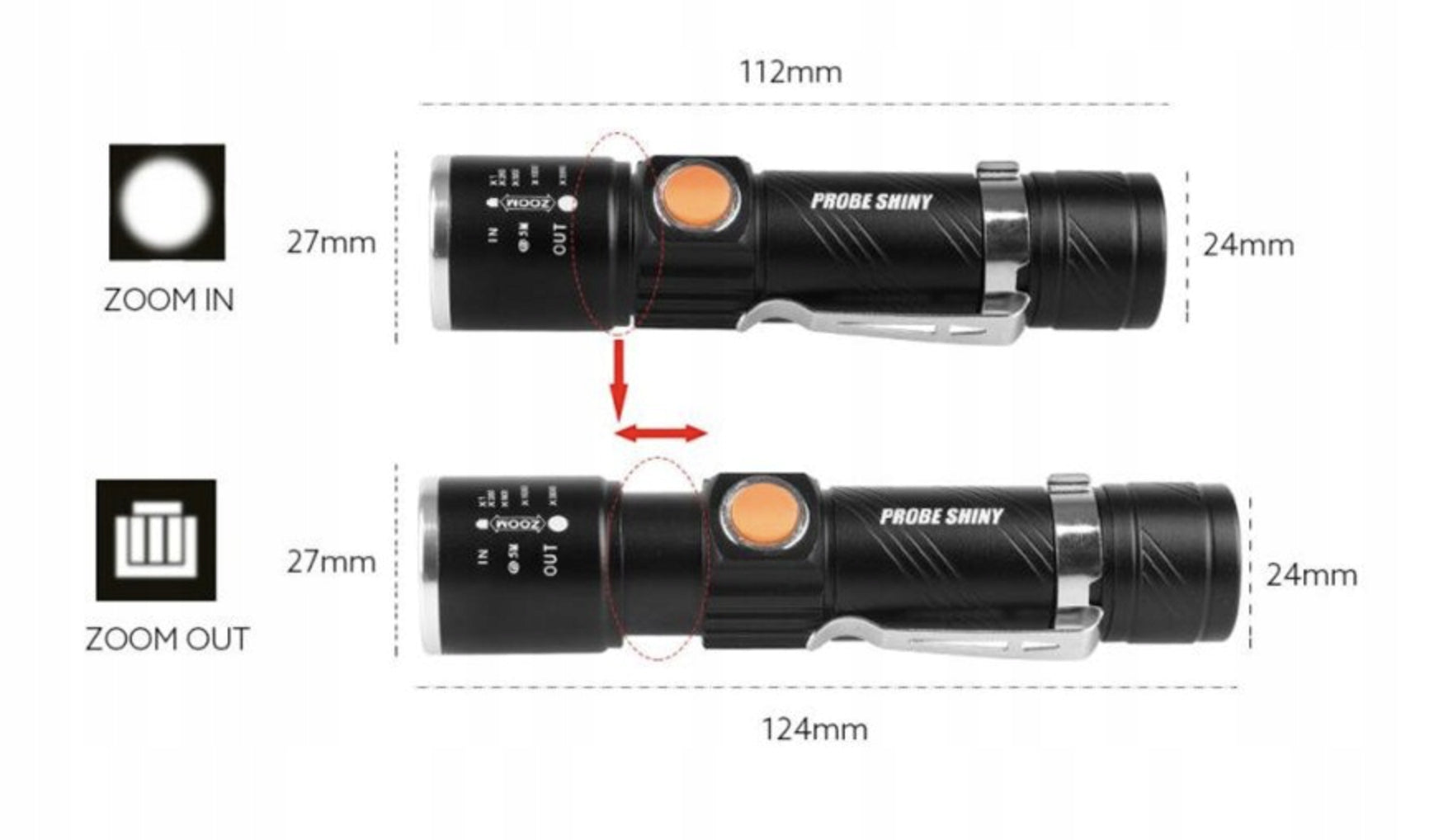 MINI FLASHLIGHT LED DIODE RECHARGEABLE USB ZOOM POWERFUL Batteries included yes