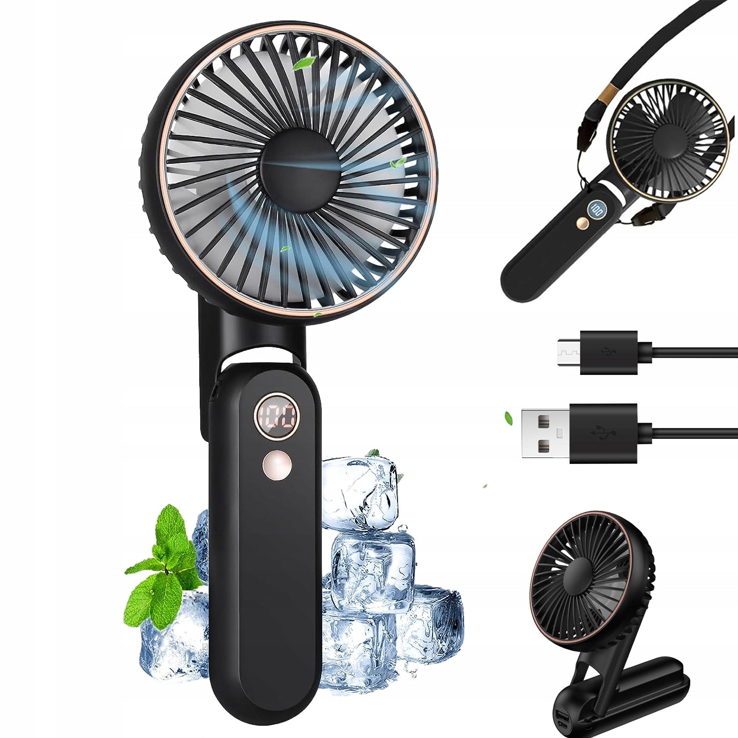 MINI HANDHELD FAN 5 WIND SPEED MODES WITH LED DISPLAY