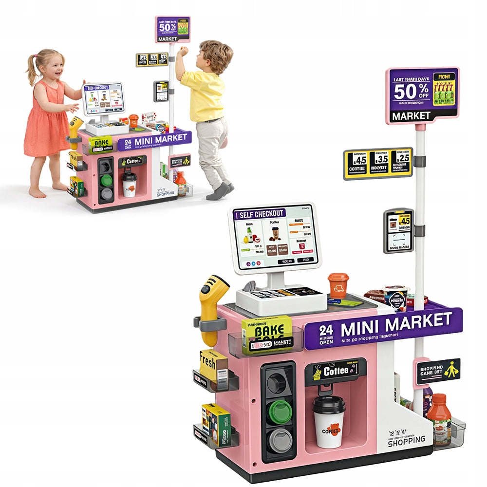 MINI MARKET FOR CHILDREN SHOP 24H CASH REGISTER FUN SCANNER AKCESORIA