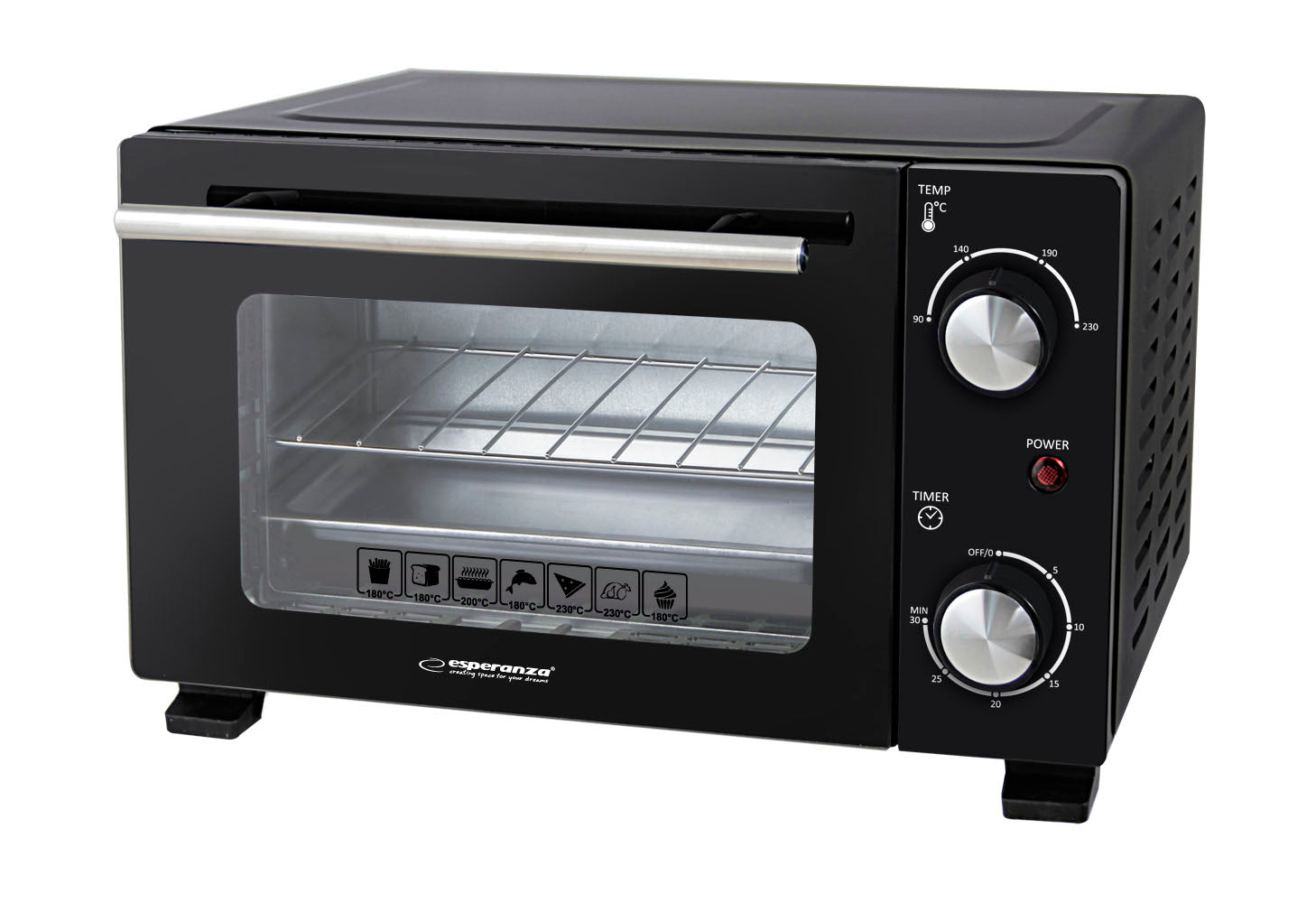 MINI PIZZA OVEN ELECTRIC OVEN TOASTER OVEN CALZONE BLACK 10L 800W Manufacturer code EKO007