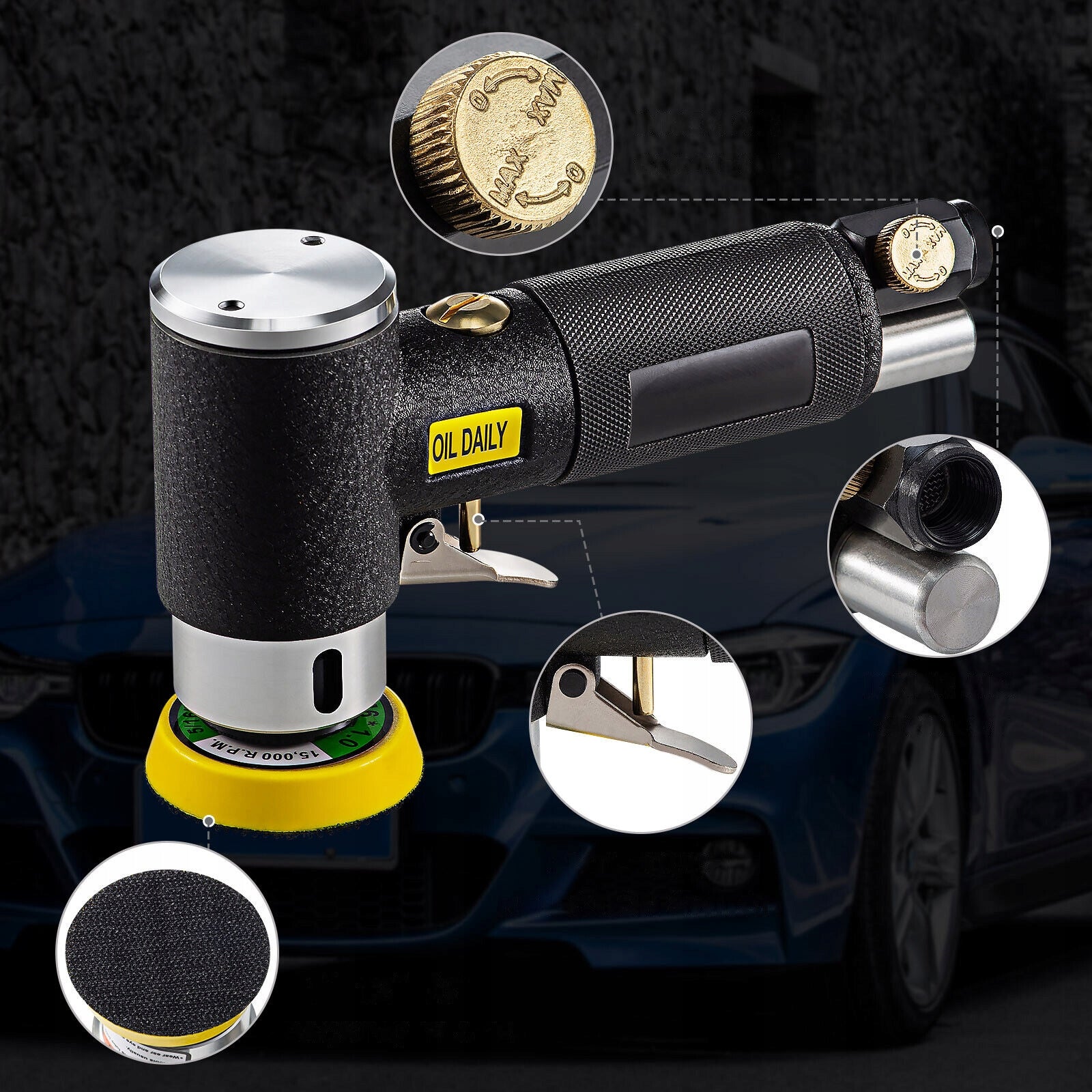MINI PNEUMATIC POLISHER ECCENTRIC GRINDER SET OF POLISHERS 75MM Power supply pneumatic