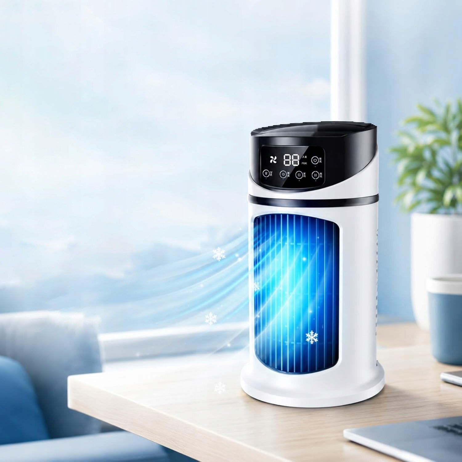 MINI PORTABLE AIR CONDITIONER 300ML FOR OFFICE AND HOME WITH ADJUSTABLE AIR SUPPLY AND Dominant color white