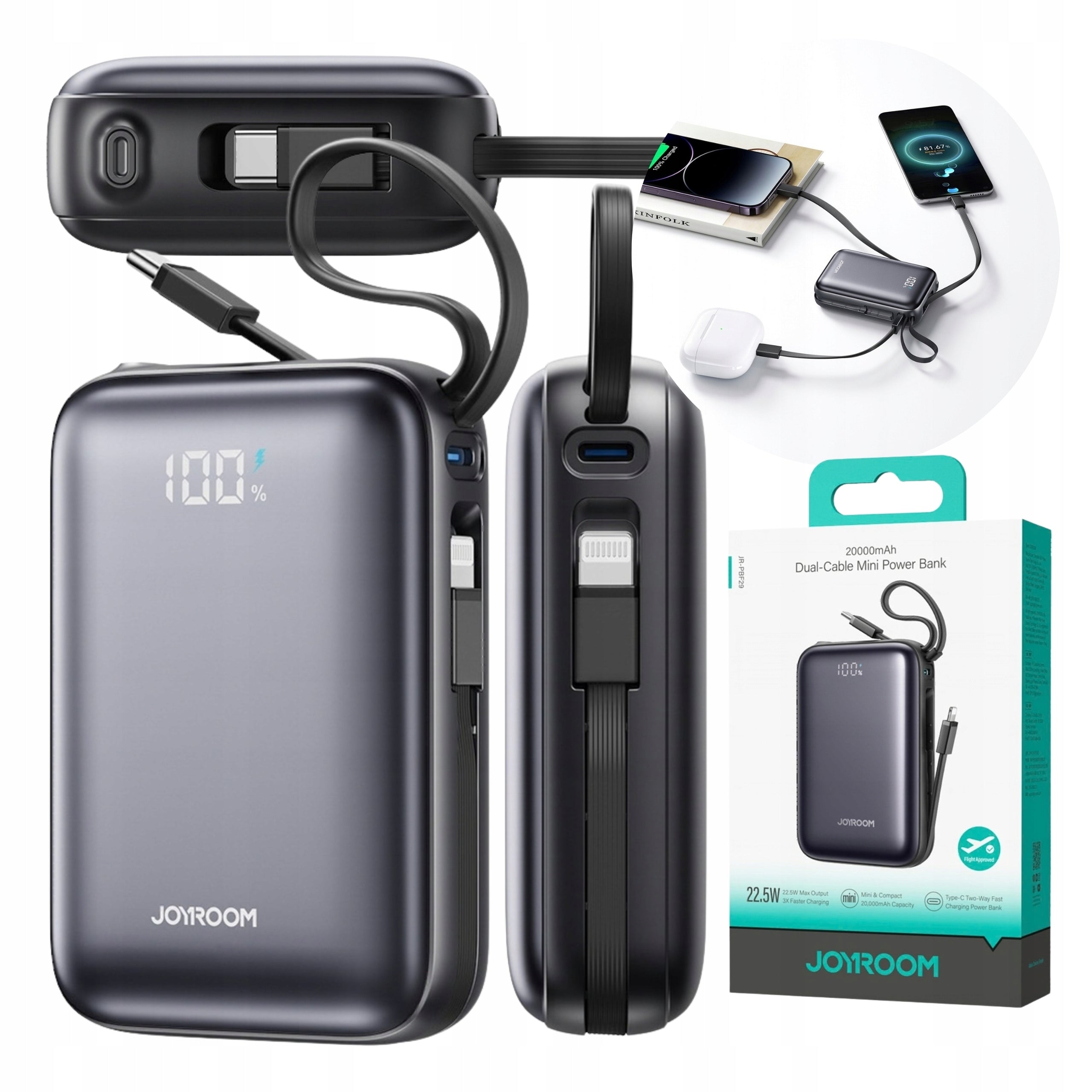 MINI POWERBANK 20000 mAh FAST POWER BANK 22.5W WITH USB-C LIGHTNING CABLES