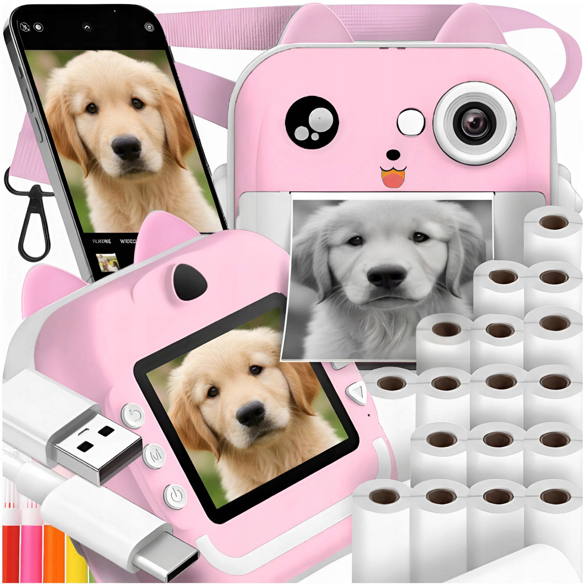 MINI PRINTER PRINTABLE THERMAL INSTANT CAMERA FOR KIDS + 20 ROLLS EAN (GTIN) 5906186336603