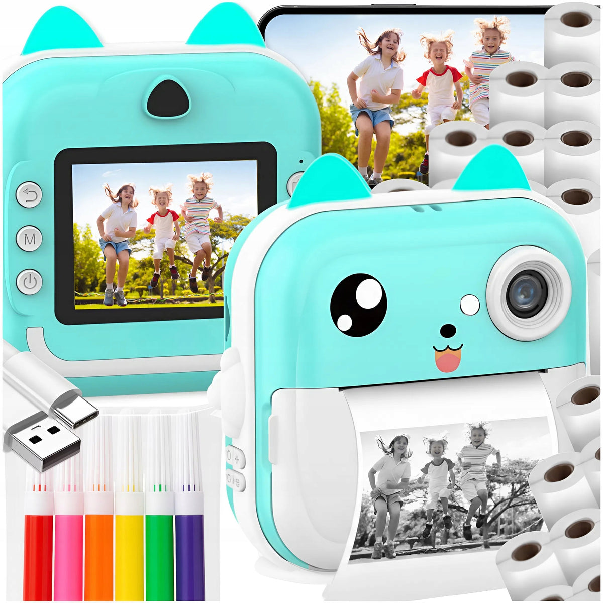 MINI PRINTER THERMAL INSTANT CAMERA FOR CHILDREN + 20 ROLLS