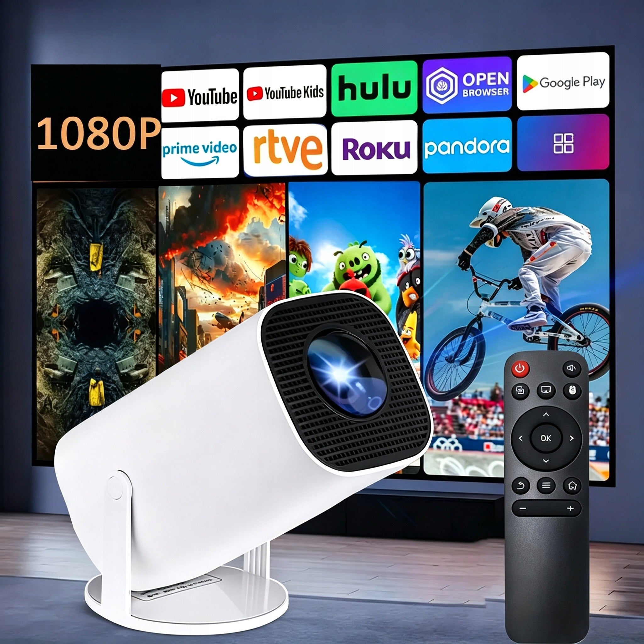 MINI PROJECTOR 1080P ANDROID 12 WIFI 5G BT ROTATION 180° TRIPOD 2+16GB Packaging status original