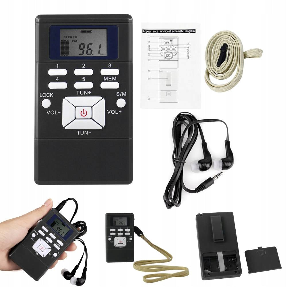 MINI RADIO SMALL POCKET FM IN 1.2 INCH DISPLAY SCREEN + HEADPHONES