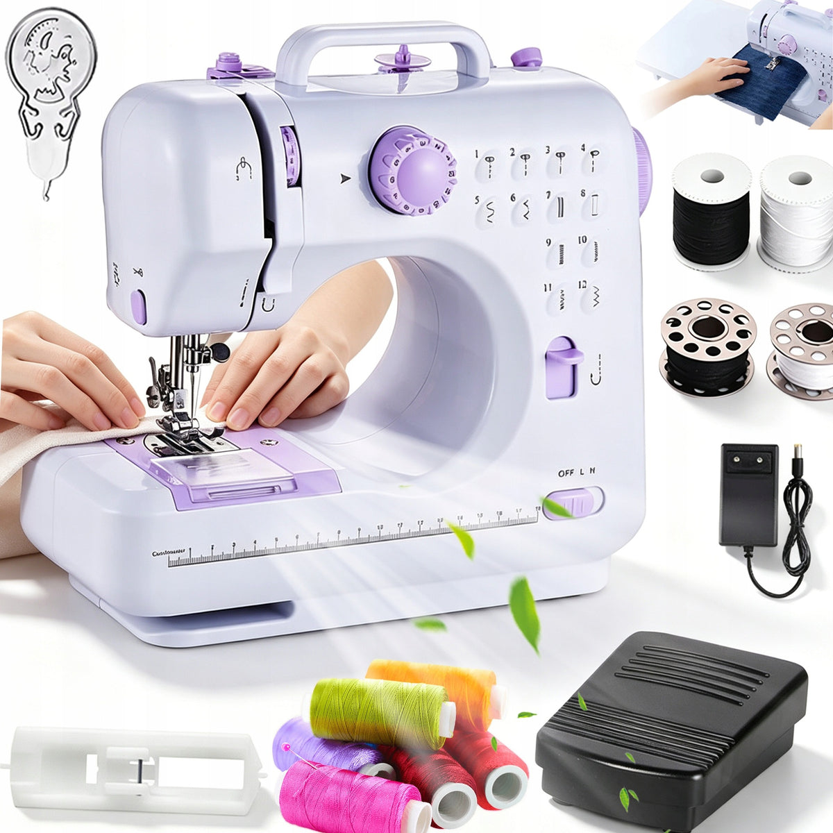 MINI SEWING MACHINE PORTABLE LED LIGHTING AUTOMATIC WINDING