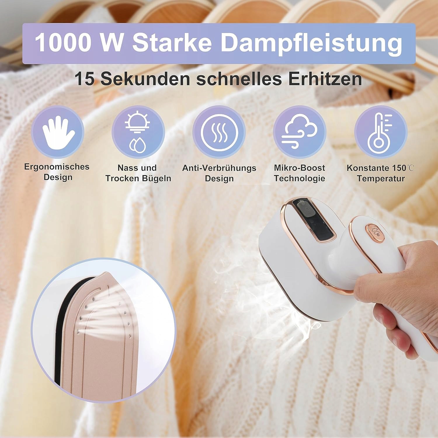 MINI STEAM IRON TRAVEL HANDHELD FOLDING 1000W PORTABLE WHITE FOR HOME TRIP Dominant color white