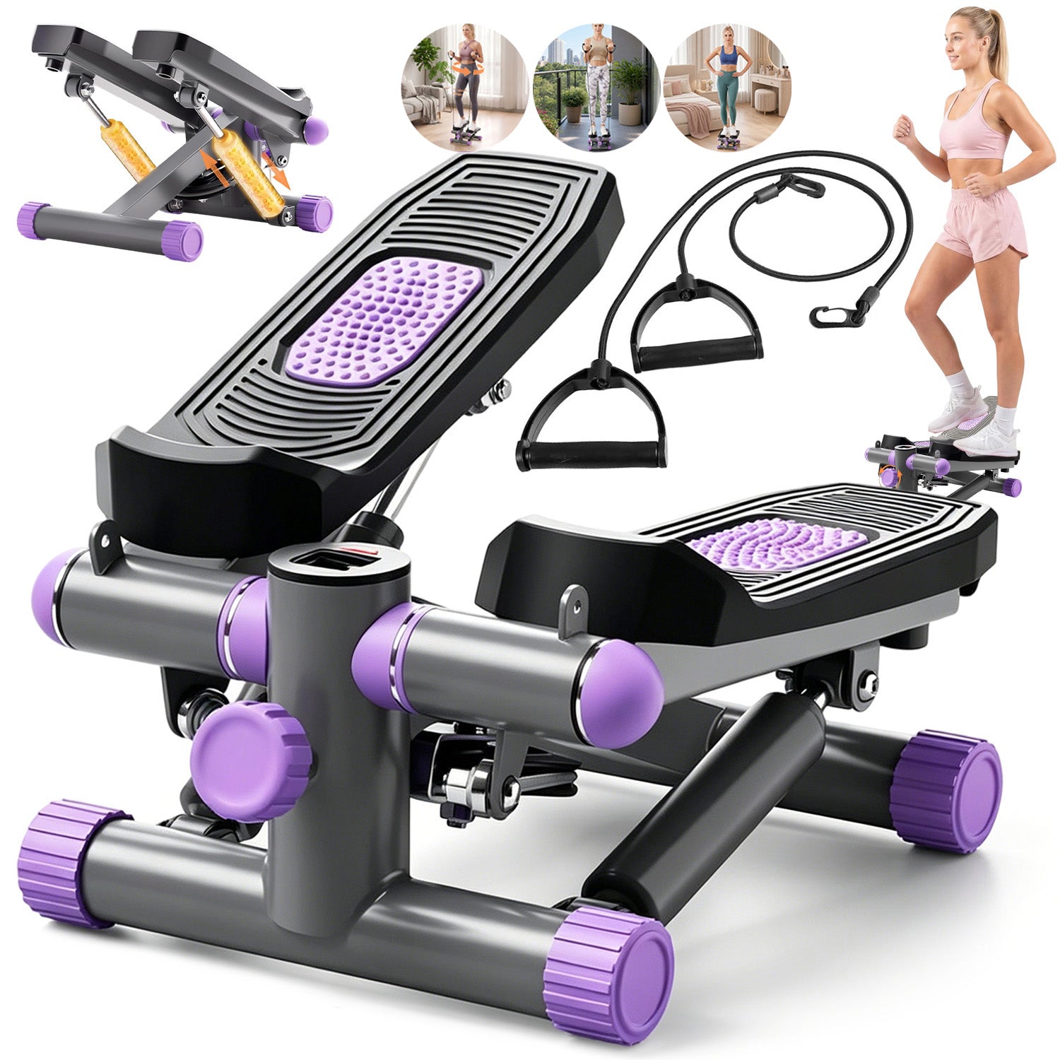 MINI STEPPER MONITOR LCD RESISTANCE BANDS QUIET FOR TRAINING LEGS, ARMS, HIPS