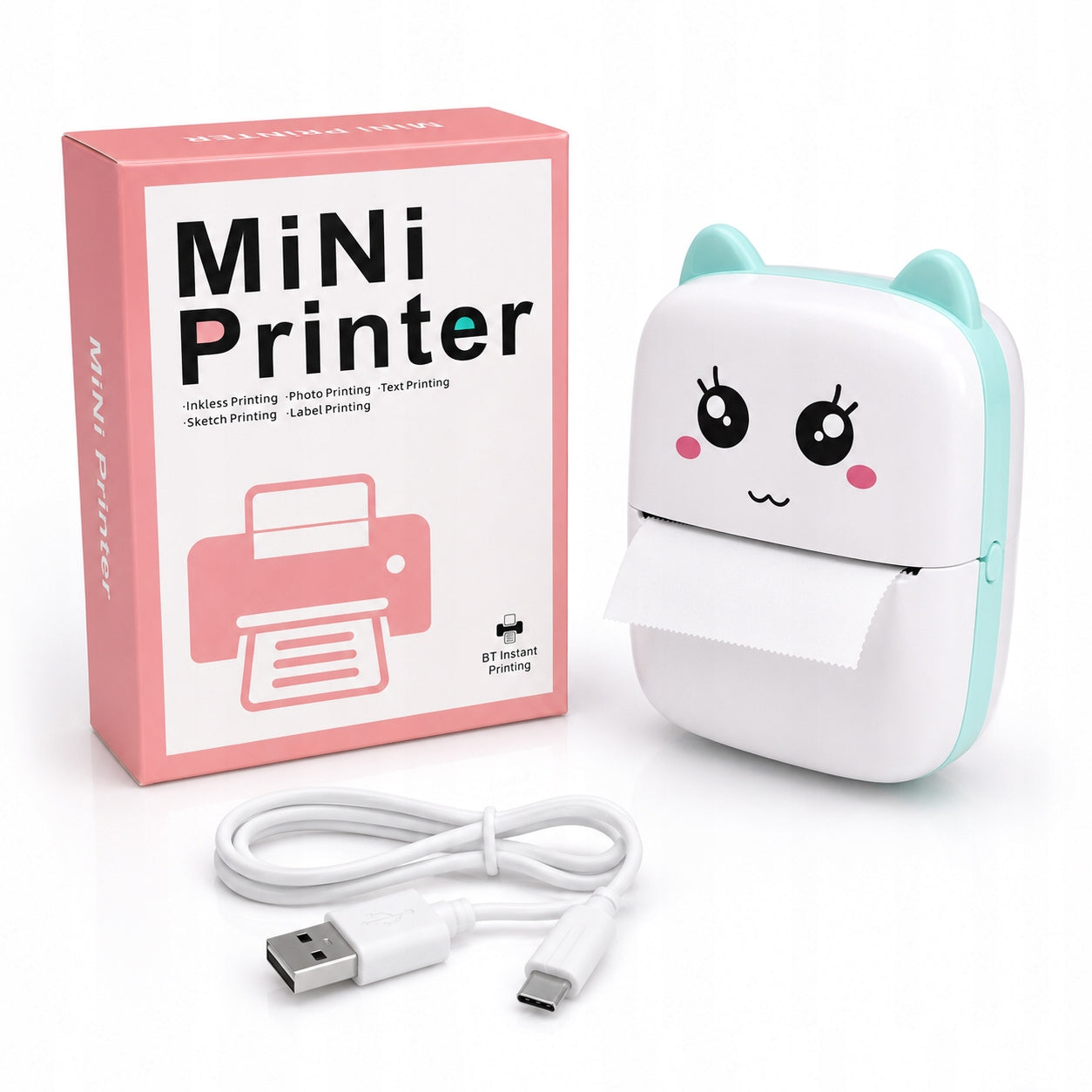 MINI THERMAL PRINTER CAT PORTABLE BLUE + ROLLS FREEBIE Manufacturer no brand