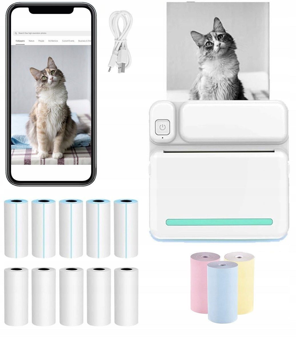 MINI THERMAL PRINTER FOR PHOTOS OF LABEL NOTES + 13 ROLLS FREEBIE STICKERS