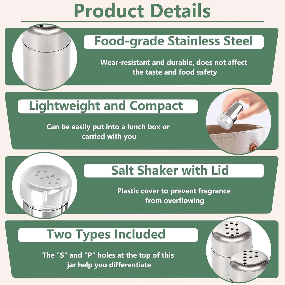 MINI TRAVEL SALTER SET OF 4 STAINLESS STEEL WITH LID 5ML Material rust-resisting steel