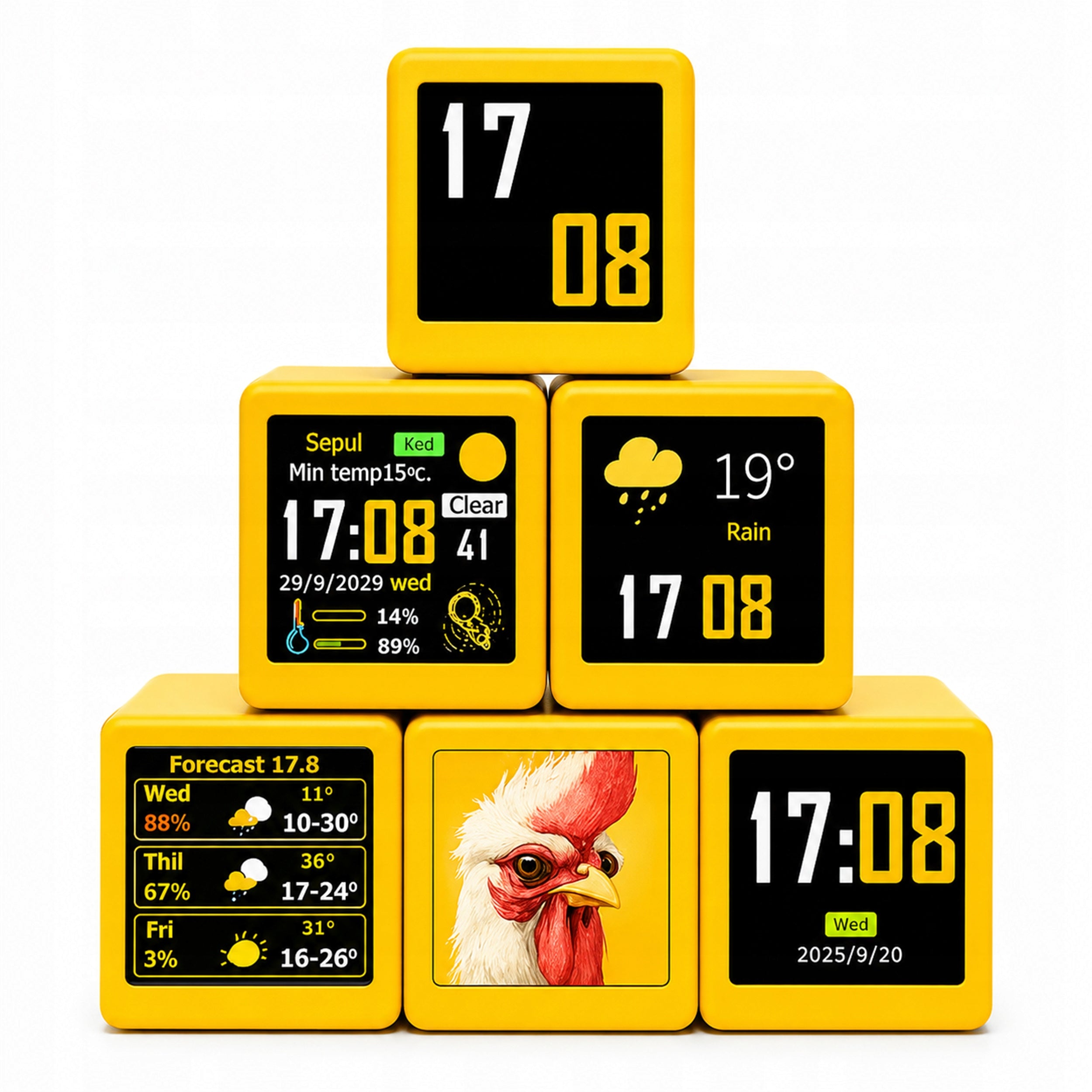 MINI WEATHER STATION ELECTORAL CLOCK LED WIFI DIGITAL SMART WALLPAPER Manufacturer code ZEGAR ELEKTRONICZNY LED NOWOCZESNY MAŁY ŻÓŁTY