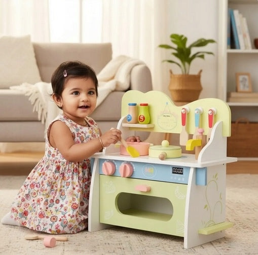 MINI WOODEN COUNTERTOP KITCHEN for children Akcesoria Green for Gift Packaging status original