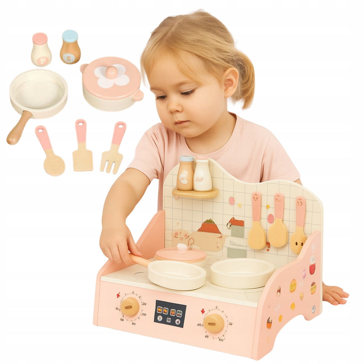 MINI WOODEN KITCHEN FOR CHILDREN Pink Educational Toy Akcesoria Brand no brand
