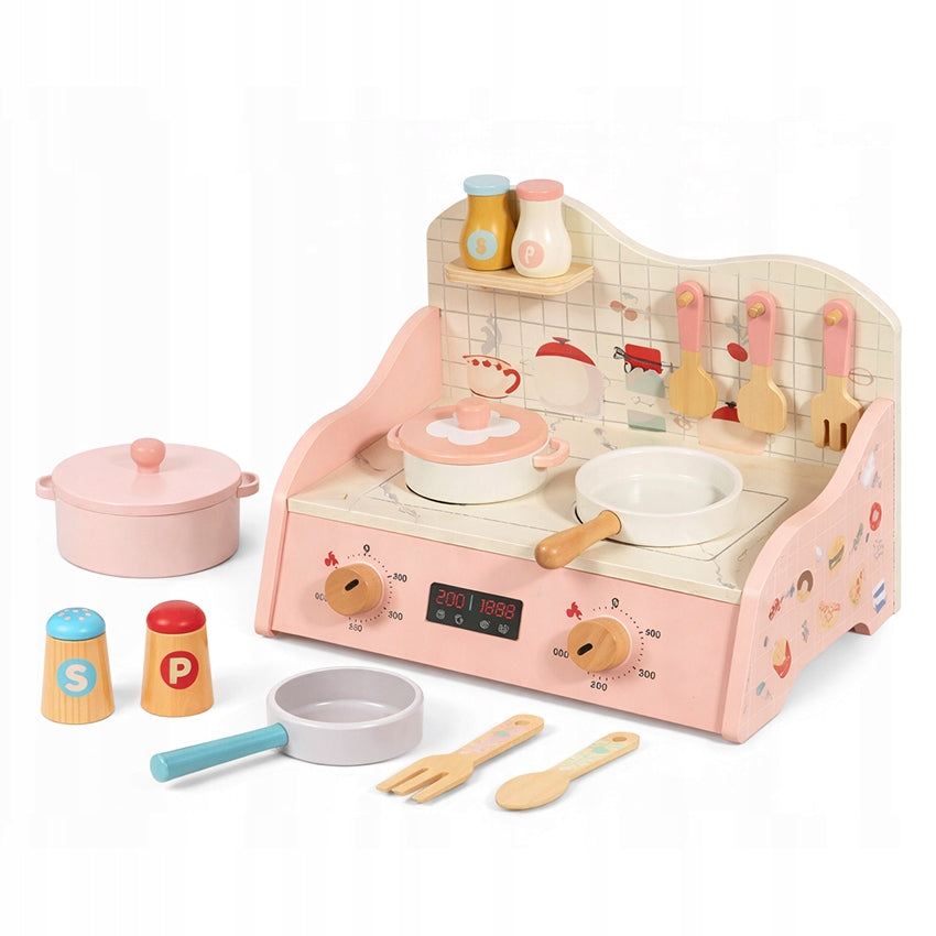MINI WOODEN KITCHEN FOR CHILDREN Pink Educational Toy Akcesoria