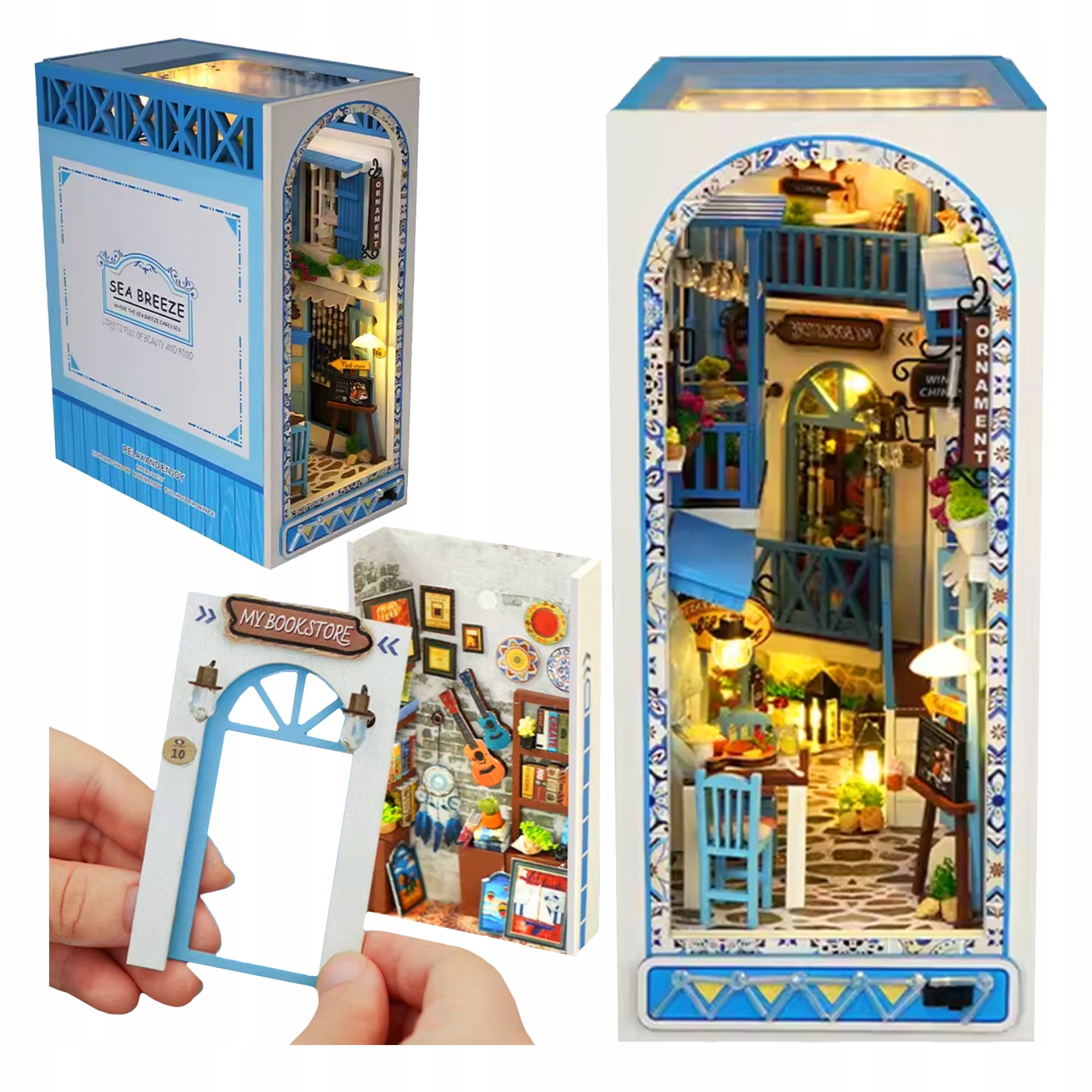 MINIATURE MODEL DIY PUZZLE 3D SET WITH LIGHTS GREEK WOODEN STREET Packaging status original