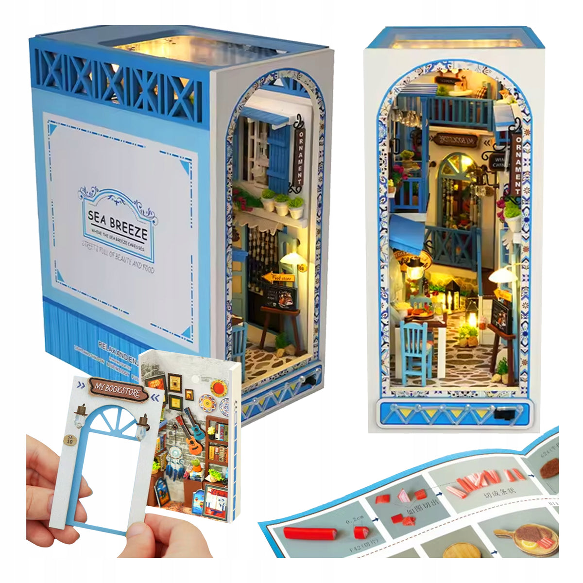MINIATURE MODEL DIY PUZZLE 3D SET WITH LIGHTS GREEK WOODEN STREET