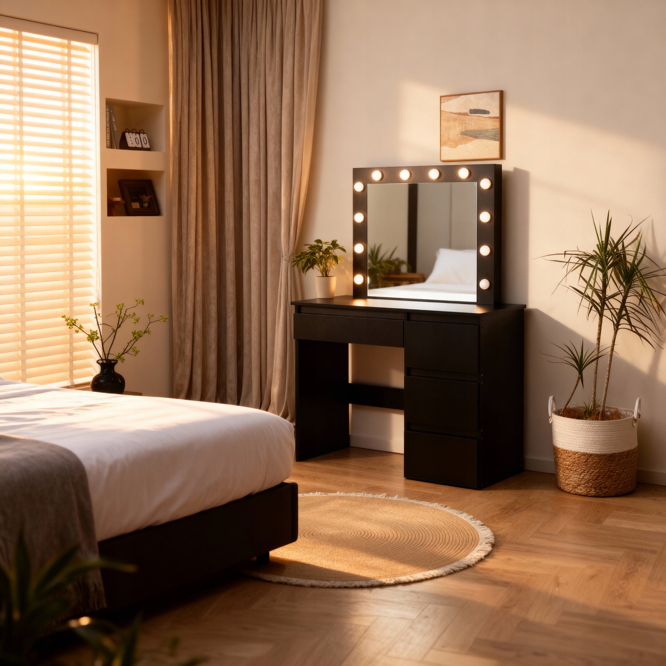MIRROR DRESSING DRESSING TABLE DT06 LED 3 LIGHT COLORS LARGE MIRROR 4 DRAWERS BLACK Manufacturer code DT06