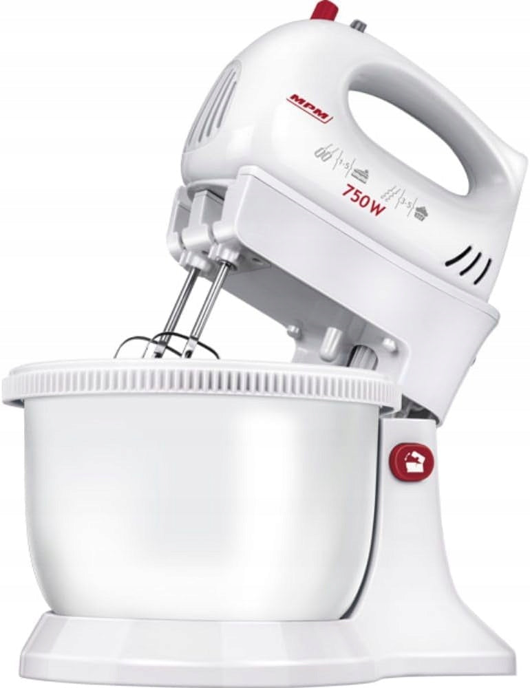 MIXER WITH ROTARY BOWL 750W 5 SPEED TURBO WHISK HOOKS 3,4L WHITE