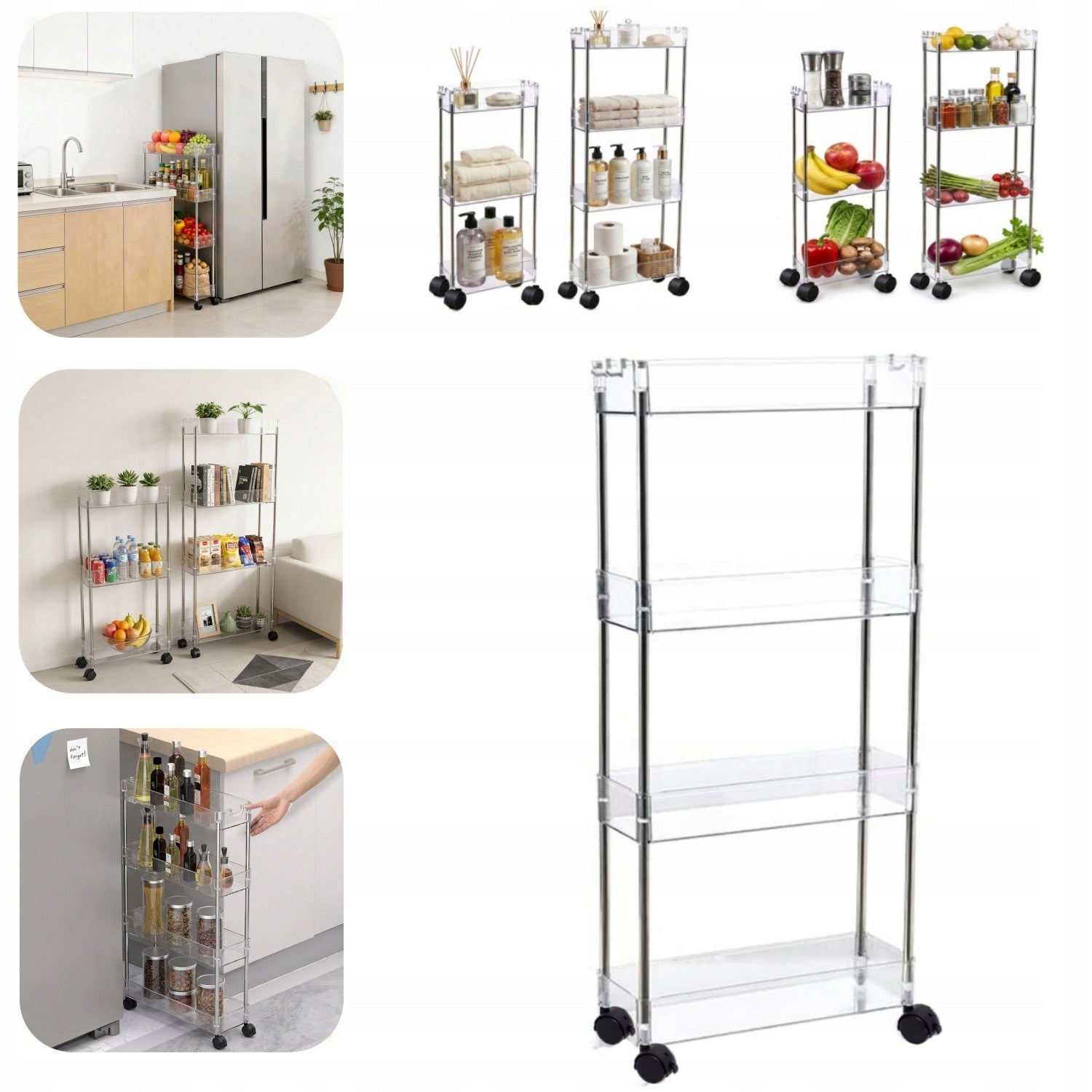 MOBILE BATHROOM CABINET KITCHEN BOOKCASE NARROW 12CM ON WHEELS SHELF 4 TIER
