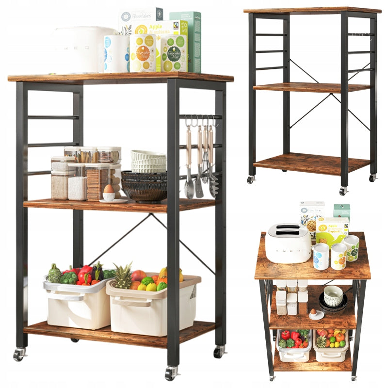 MOBILE CABINET ON WHEELS RUSTIC BREAKFAST TABLE KITCHEN TROLLEY