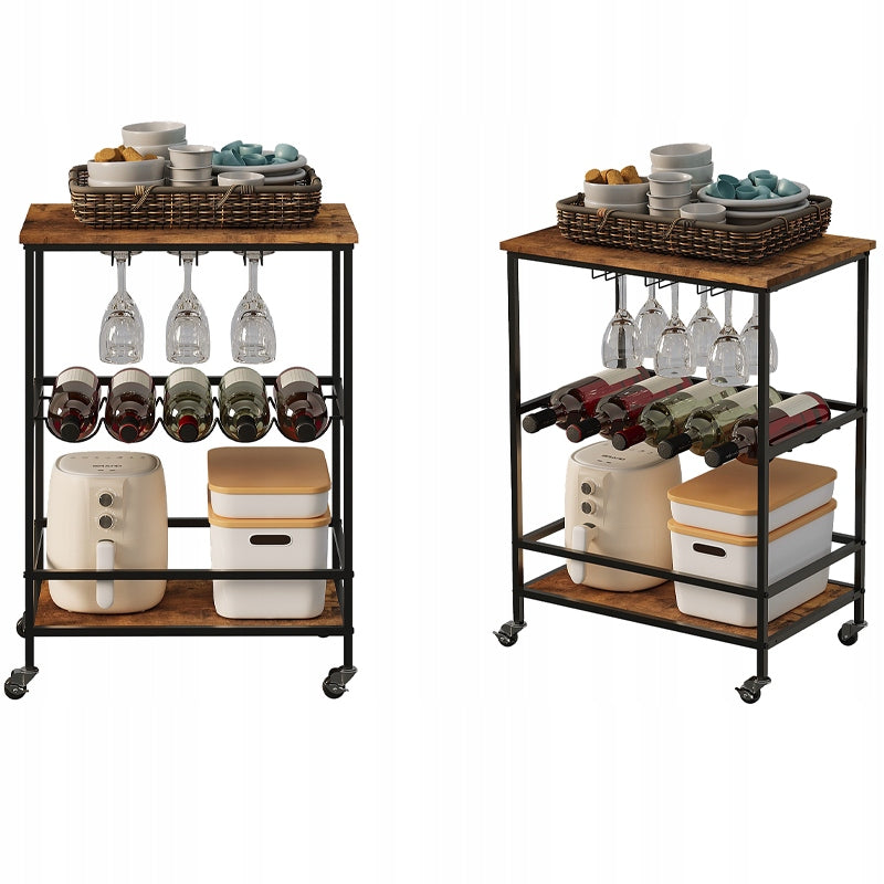 MOBILE CABINET ON WHEELS RUSTIC BROWN TABLE BOOKCASE KITCHEN TROLLEY LOFT