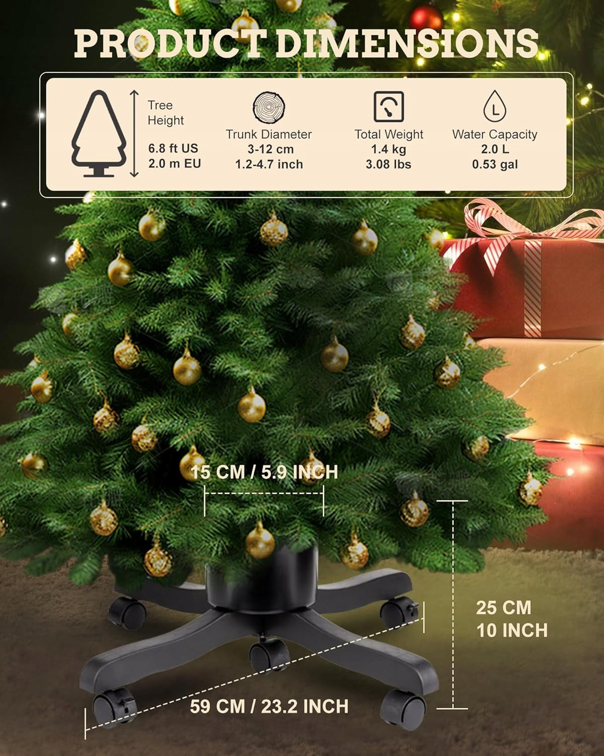 MOBILE LIVE CHRISTMAS TREE STAND 2m WITH WATER CONTAINER Packaging status original