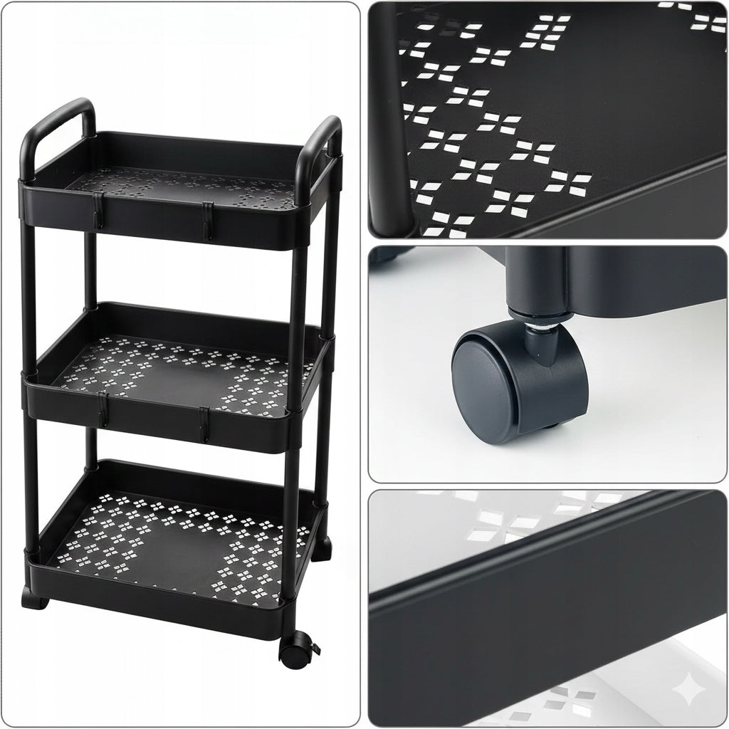 MOBILE SHELF RACK ON WHEELS KITCHEN CABINET BATHROOM TROLLEY 3 LEVELS Manufacturer code 06147_1