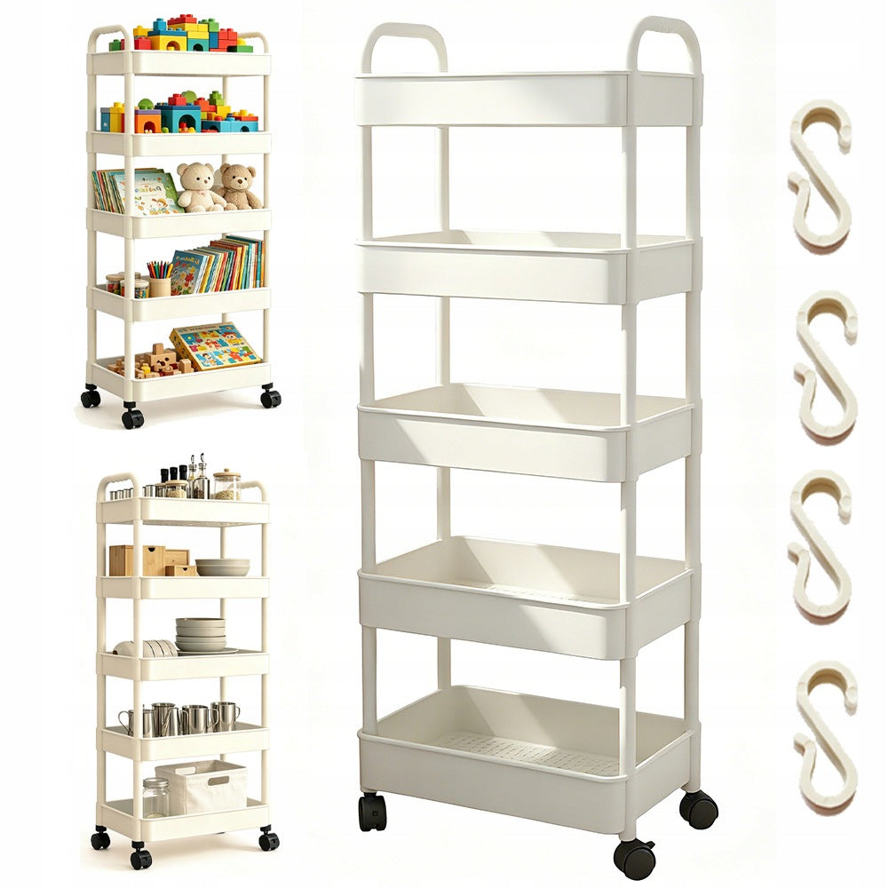 MOBILE TROLLEY 5-LEVEL WHEELS BOOKCASE TABLE FOR BEDROOM LIVING ROOM LAUNDRY