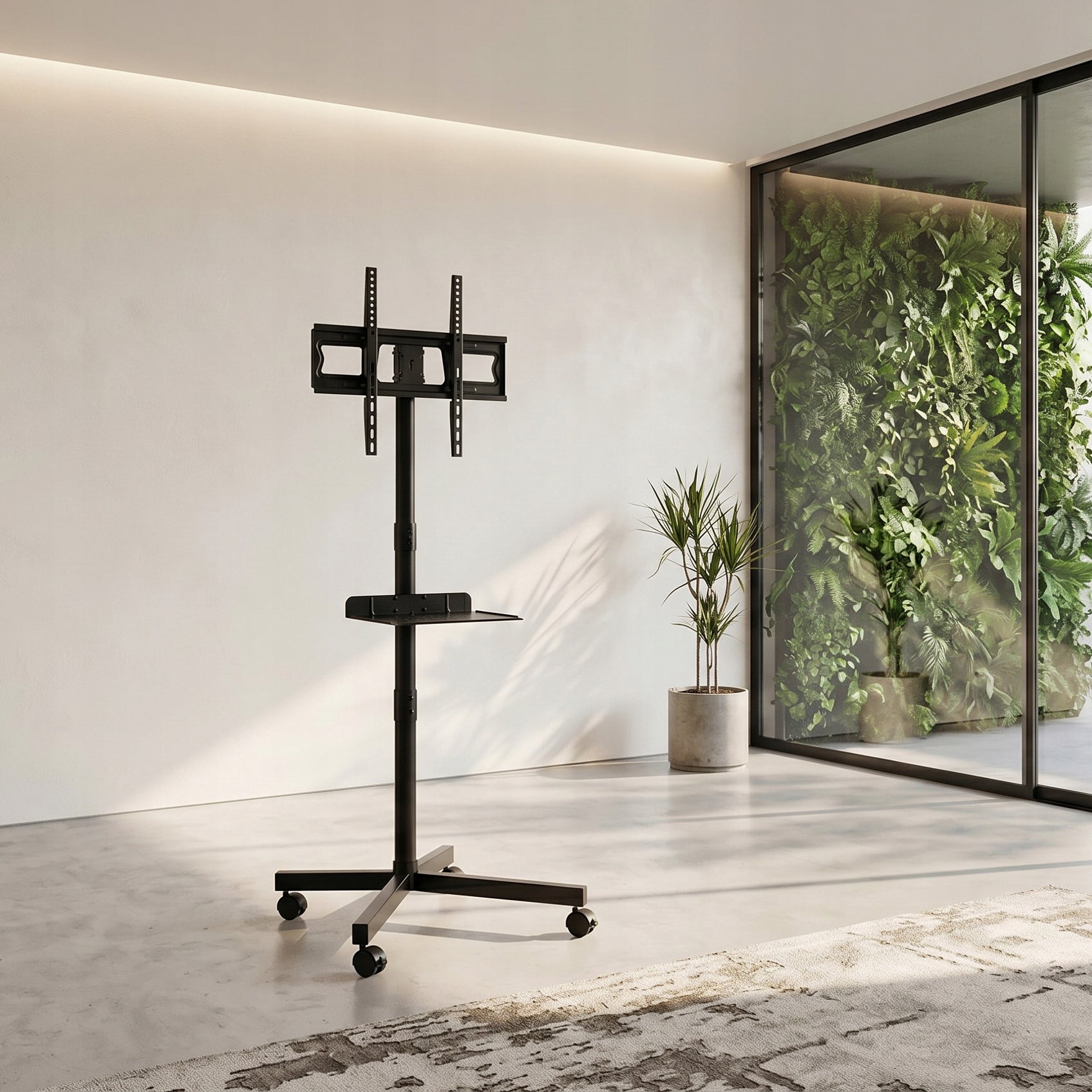 MOBILE TV STAND ADJUSTABLE WITH SWIVEL SHELF WHEELS 23-60 INCHES Packaging status original