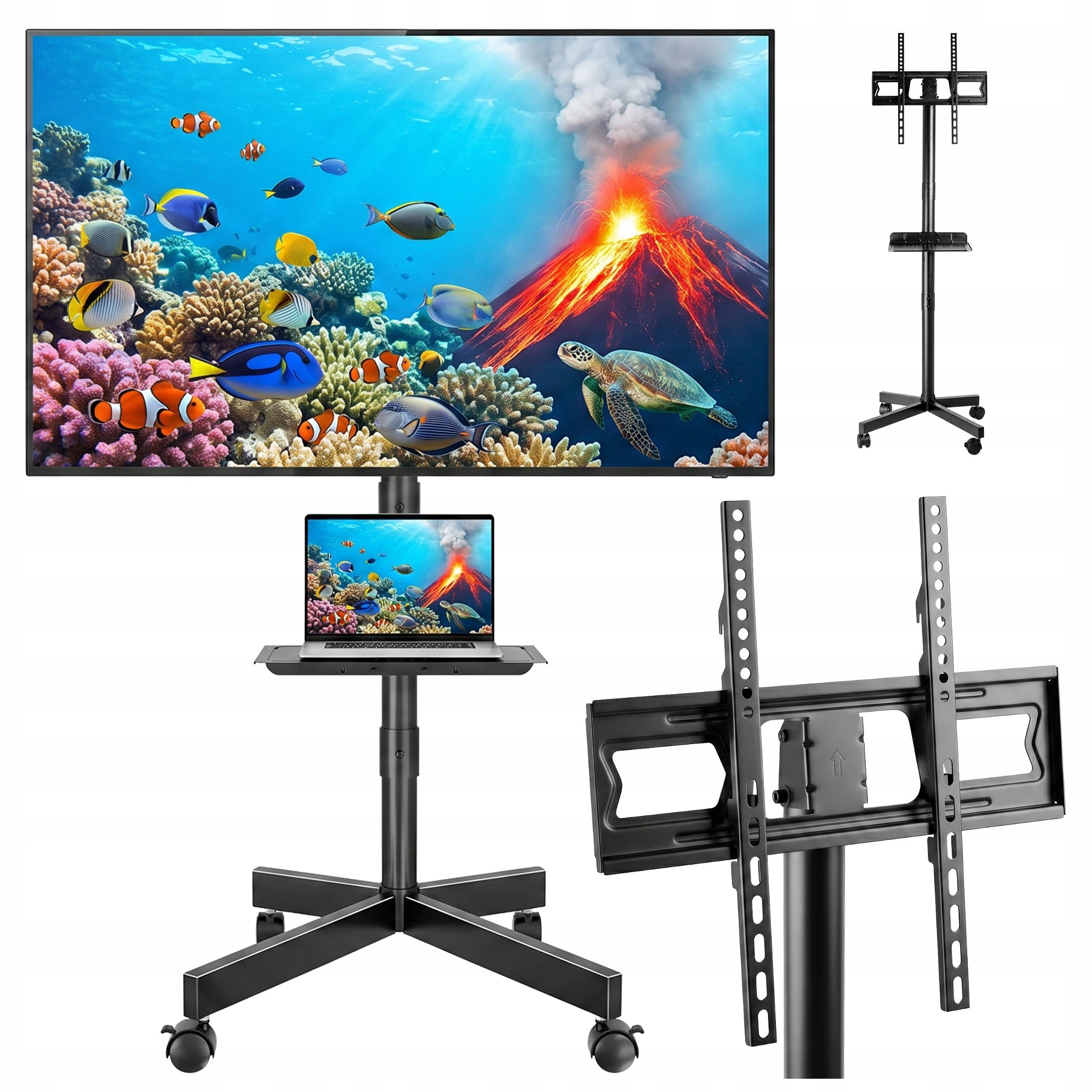 MOBILE TV STAND ADJUSTABLE WITH SWIVEL SHELF WHEELS 23-60 INCHES